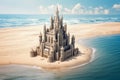 Sandcastle beach on bright sky. 3d rendering Generative AI Royalty Free Stock Photo