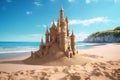 Sandcastle beach on bright sky. 3d rendering Generative AI Royalty Free Stock Photo