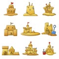 Sandcastle beach icons set, cartoon style Royalty Free Stock Photo