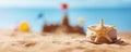 Sandcastle on the beach at sea in summertime Royalty Free Stock Photo