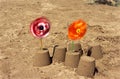 Sandcastle's and Windmill's. Royalty Free Stock Photo