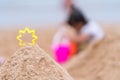 Sandcastle on the sand of a beach for child playing sand on the beach on summer holidays