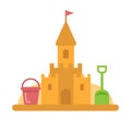 Sandcastle with toys flat icon