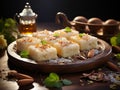 Sandesh on a rustic wooden table