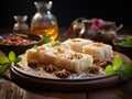 Sandesh on a rustic wooden table