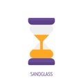Sandglass vector flat icon. Glass timer with sand