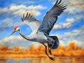 Sandhill crane flying