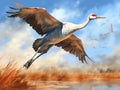 Sandhill crane flying