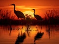 Sandhill Cranes at Sunset