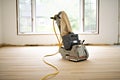 Sanding hardwood floor with the grinding machine only tool Royalty Free Stock Photo