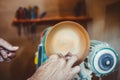 Sanding wood on a lathe