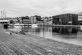 Black and White Or Monochrome View Of Downtown Sandnes From The Harbour