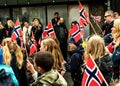 Men Women And Children Carrying Norwegin Flags During Norwegian Independence Day