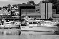 Motor Boat or Cruiser Leaving Harbour In Sandnes Norway On A Calm Sea