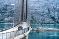 Sandnessjoen , Norway - August 19, 2019: Helgelandsbrua norwegian or Helgeland Bridge is Norway`s finest bridges between