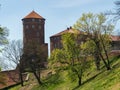 Sandomierska tower of Wawel Castle, former royal residence. Famous touristic attraction in Cracow, Poland.