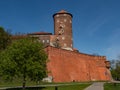 Sandomierska tower of Wawel Castle, former royal residence. Famous touristic attraction in Cracow, Poland.