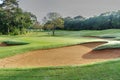 sandpit bunker golf course backgrounds, The sandpit on the golf course fairway is used as a hurdle for athletes to compete Royalty Free Stock Photo