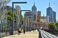 Sandridge Bridge. Metal sculptures tell the story of immigration to Melbourne over the years Royalty Free Stock Photo