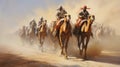 Sands of Speed: Exhilarating Camel Race in the Desert Sunset
