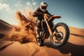 Sands of thrill Motocross rider in desert, executing breathtaking jumps