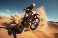 Sands of thrill Motocross rider in desert, executing breathtaking jumps