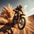 Sands of thrill Motocross rider in desert, executing breathtaking jumps