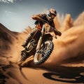 Sands of thrill Motocross rider in desert, executing breathtaking jumps