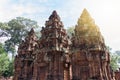 Sandstone carving at banteay srei,Siem Reap, Royalty Free Stock Photo