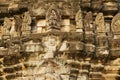 Sandstone carving with religious motifs at the ruins of the Hindu temple in Phimai historical park Prasat Hin Phimai in Thailand