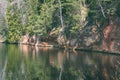 sandstone cliffs in the Gaujas National Park, Latvia - vintage g Royalty Free Stock Photo