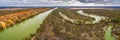 Sandstone cliffs over meandering Murray River.