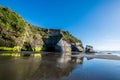 Sandstone cliffs at the Three Sisters beach in the Tongaporutu in New Zealand Royalty Free Stock Photo