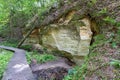 Sandstone cliffs and walkway in Hinni canyon (Hinni kanjon) Estonia