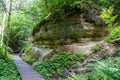 Sandstone cliffs and walkway in Hinni canyon (Hinni kanjon) Estonia