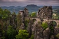 Sandstone formations and beautiful forest in springtime. Bastei Aqueduct Bastei Bridge in Saxon Switzerland