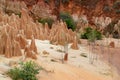 Sandstone formations and needles in Tsingy Rouge Park in Madagascar