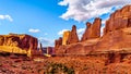 Sandstone Hoodoos, Pinnacles and Rock Fins at the Park Avenue valley in Arches National Park Royalty Free Stock Photo