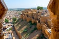 Sandstone made beautiful balcony, jharokha, stone window and exterior of Jaisalmer fort. UNESCO World heritage site overlooking