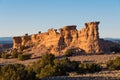 Red rock formation glowing in the golden light of sunset near Santa Fe, New Mexico Royalty Free Stock Photo