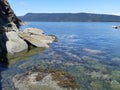 Sandstone rock formations along the shoreline