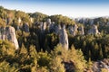 Sandstone rocks at the Europe landscape in summer season. Beautiful sunset, sandstone towers. Climbing on the sandstone rock. Royalty Free Stock Photo