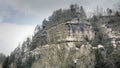 Sandstone rocks, rock massifs in forest. Climbing landscape in Germany, big stones.