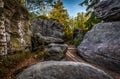 Sandstone rocks on the top of Table mountains with wooden walkways Royalty Free Stock Photo