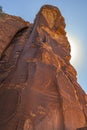 Sandstone rocky formation at Canyon de Chelly National Monument, with Anasazi petroglyphs. Vertical composition. New Mexico, USA