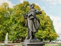 Sandstone sculpture of the goddess Flora in the Rococo style in Saxon Garden in Warsaw, Poland. Park sculpture of the ancient Royalty Free Stock Photo