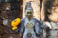 Sandstone statue of god Khmer Art at ancient thai castle or Prasat Muang Singh in Kanjanaburi , Thailand Royalty Free Stock Photo