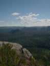 Sandstone summit in popular natural park. Rugged rocky terrain