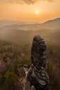 Sandstone tower in Saxon-Bohemian sandstone region, Bohemian Switzerland, Czech republic Royalty Free Stock Photo