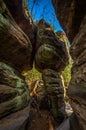 Sandstone tower stone formation from several rock in Stone labyrinth Bledne skaly